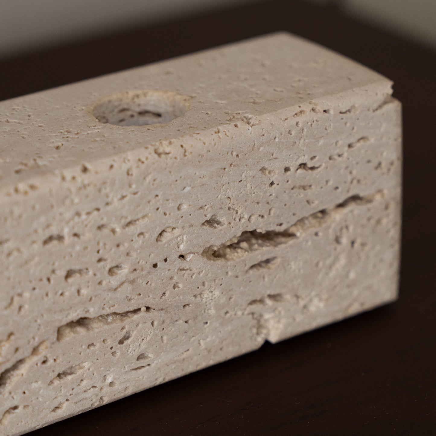 Domino Travertine Marble Candle Holder