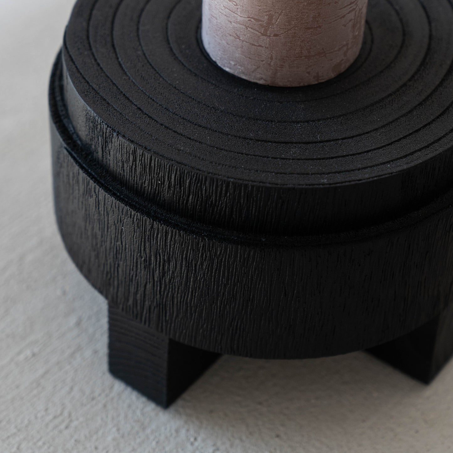Lustre Solid Wood Black Candle Holder With Glass Cover