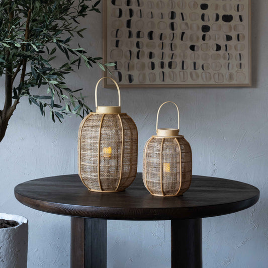 Serene Classic Bamboo Rattan Candle Holder | Lantern with Glass
