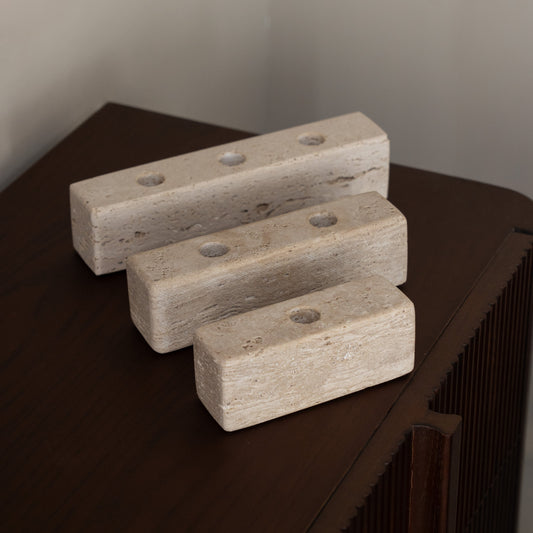 Domino Travertine Marble Candle Holder