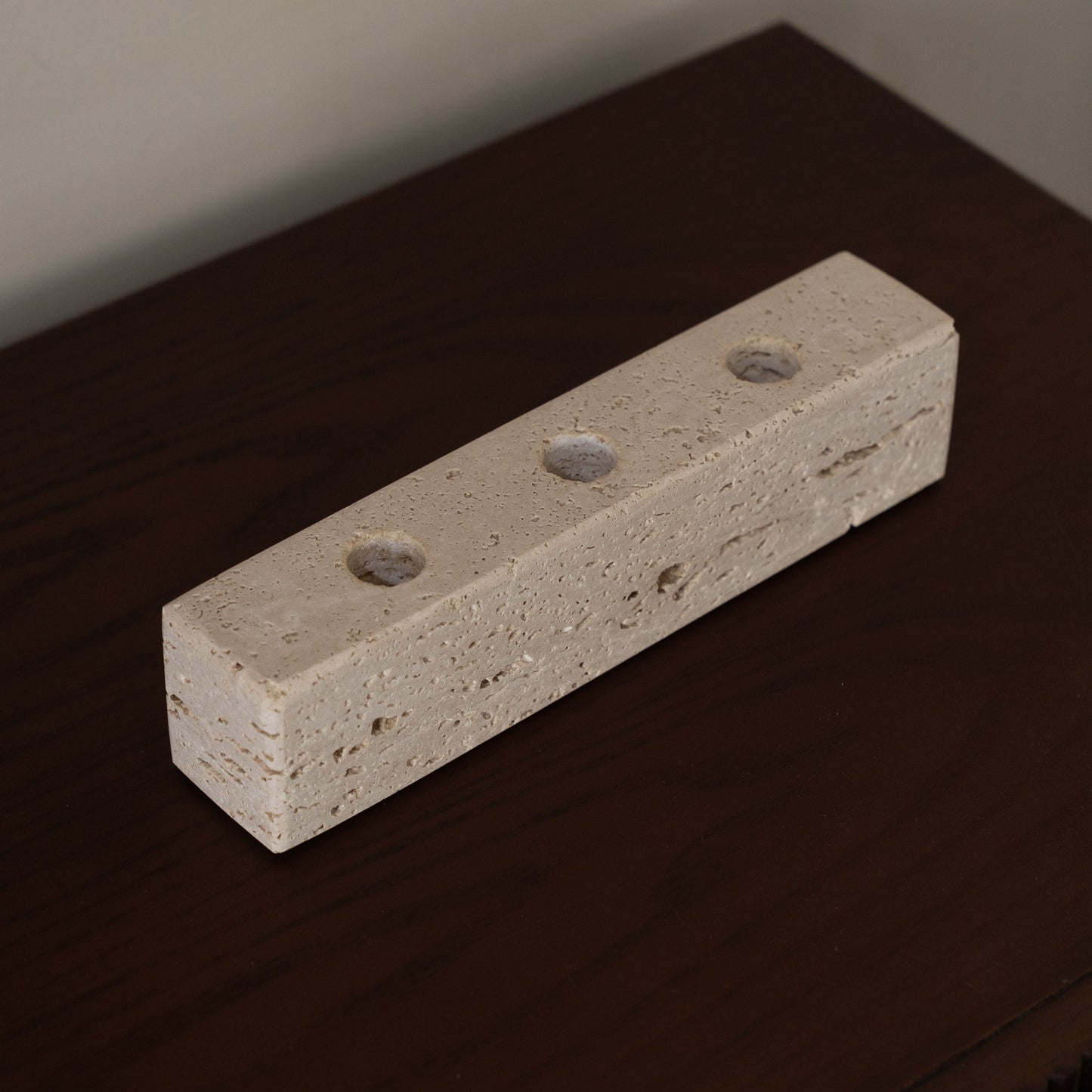 Domino Travertine Marble Candle Holder