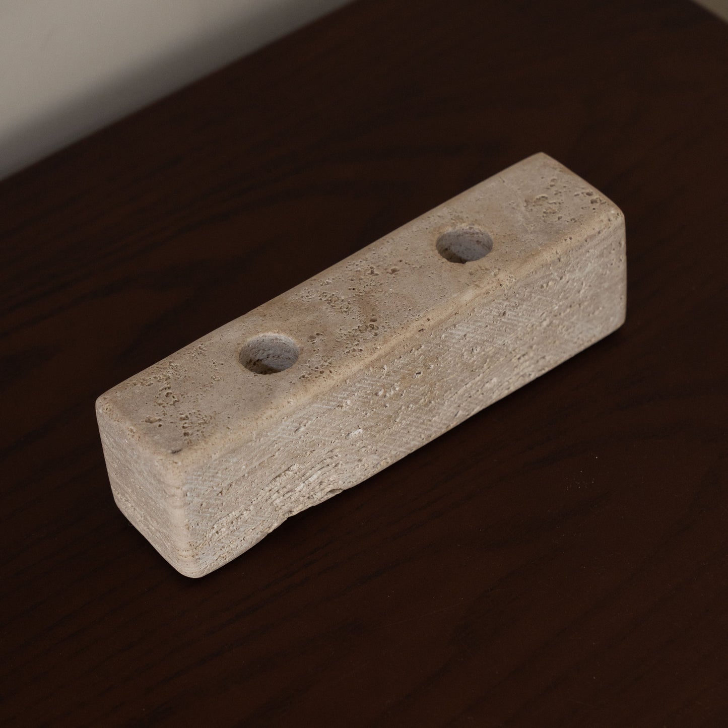 Domino Travertine Marble Candle Holder