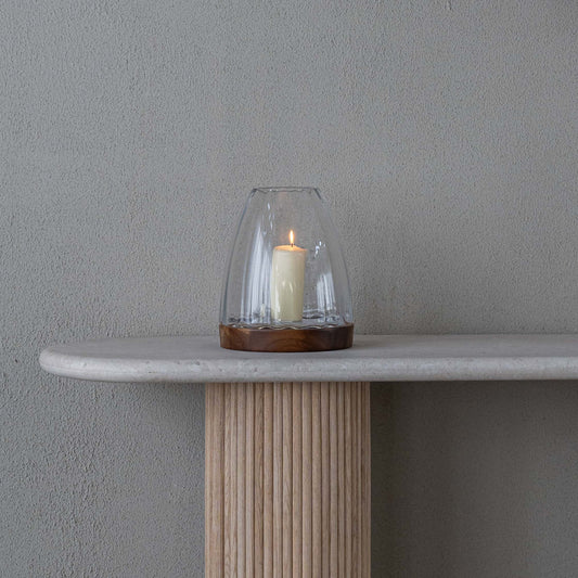 Lola Oval Glass Candle Holder with Wooden Base