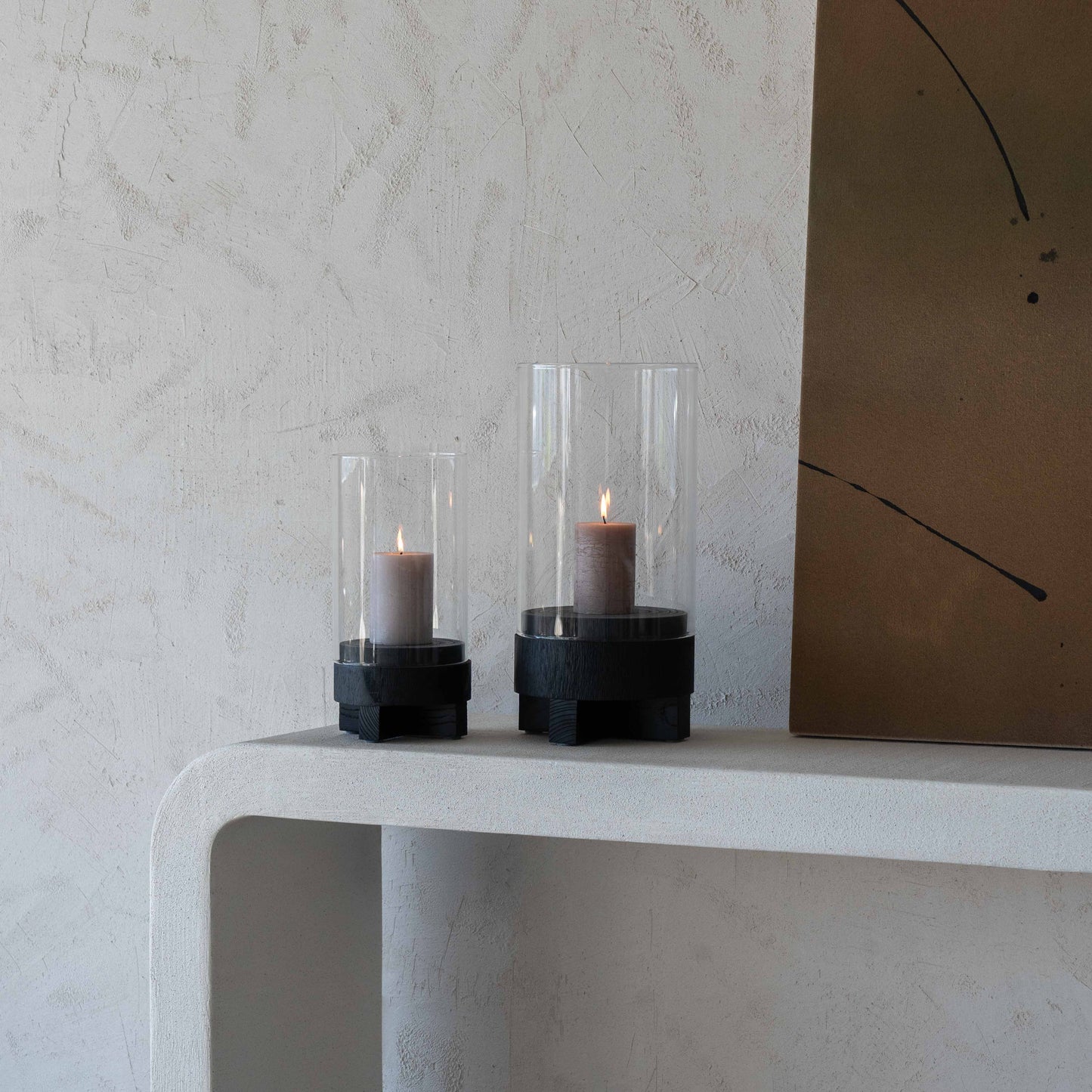 Lustre Solid Wood Black Candle Holder With Glass Cover