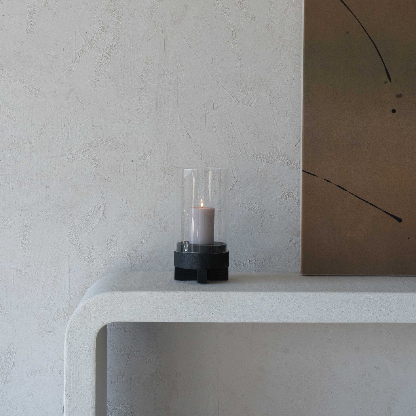 Lustre Solid Wood Black Candle Holder With Glass Cover